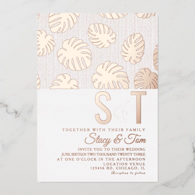 Modern Monstera Leaf Wedding Pressed  (Front)