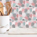 Modern Monstera Leaves Pattern Tropical Ceramic Tile<br><div class="desc">This modern monstera leaf print, graced with soothing pinks, teal (almost a seafoam green), white, and grey, invites a sense of tranquillity and contemporary elegance. This pattern serves as a stylish and versatile addition to your life. Whether you want to use this tile as a little coaster or trivet for...</div>