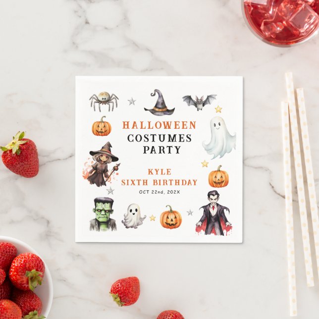 Modern Monsters Halloween Costumes Birthday Party Napkin (Insitu)