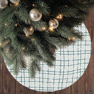 Modern Montauk Grid Green & Beige Christmas Brushed Polyester Tree Skirt