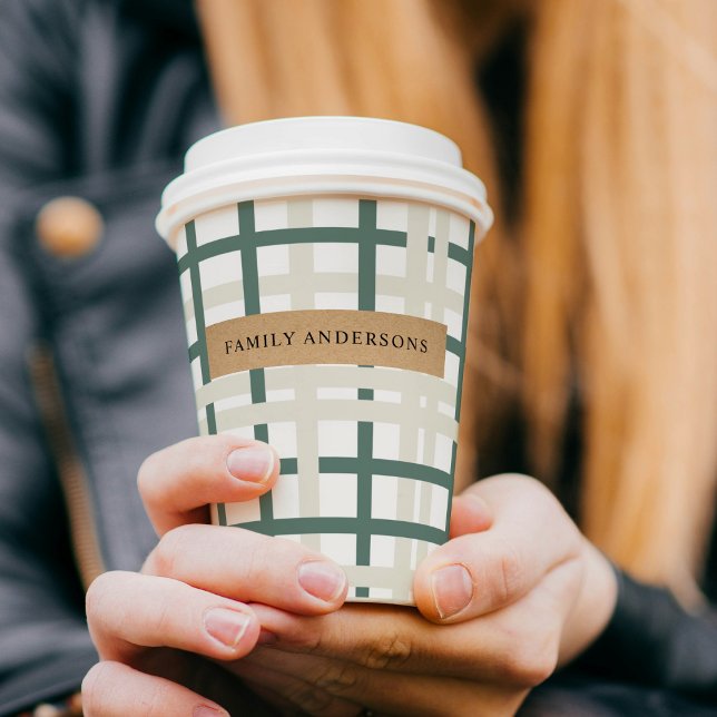 Modern Montauk Grid Green & Beige Paper Cups (Creator Uploaded)