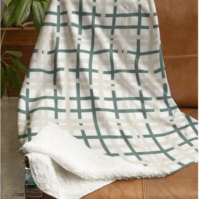 Modern Montauk Grid Green & Beige Sherpa Blanket (Creator Uploaded)