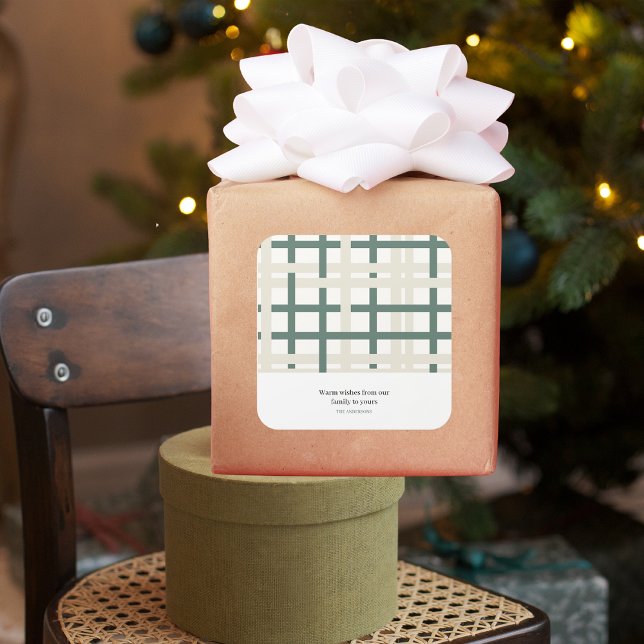 Modern Montauk Grid Green & Beige Square Sticker (Creator Uploaded)