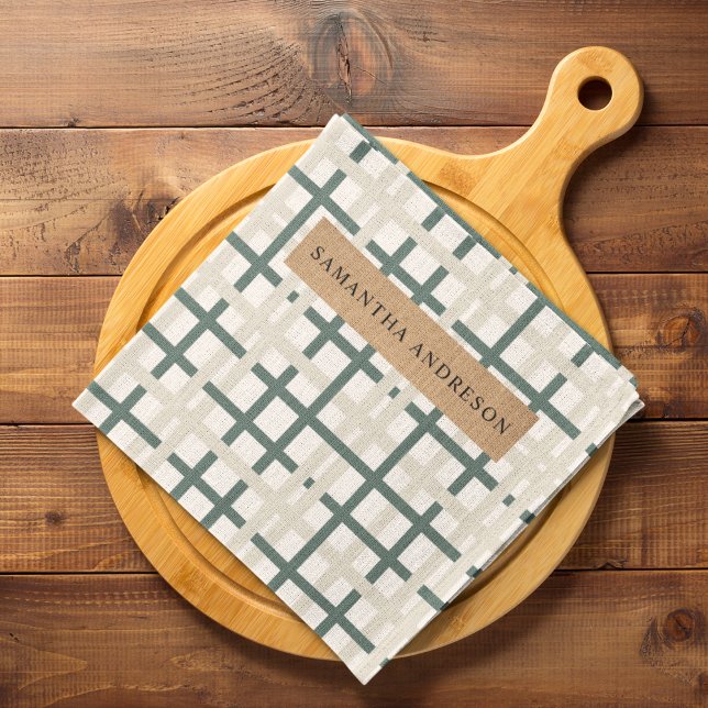 Modern Montauk Grid Green & Beige Tea Towel (Creator Uploaded)