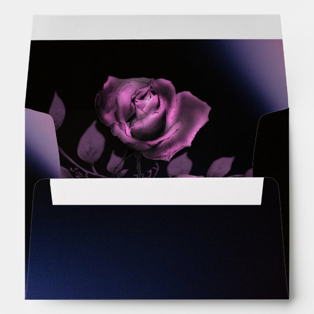 Modern Moody Black Purple Floral Wedding Envelope (Back (Bottom))