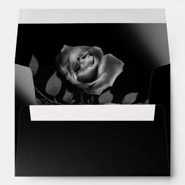 Modern Moody Black Rose Floral Wedding Envelope (Back (Bottom))