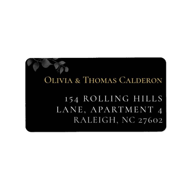 Modern Moody Black Wedding Return Address Label (Front)