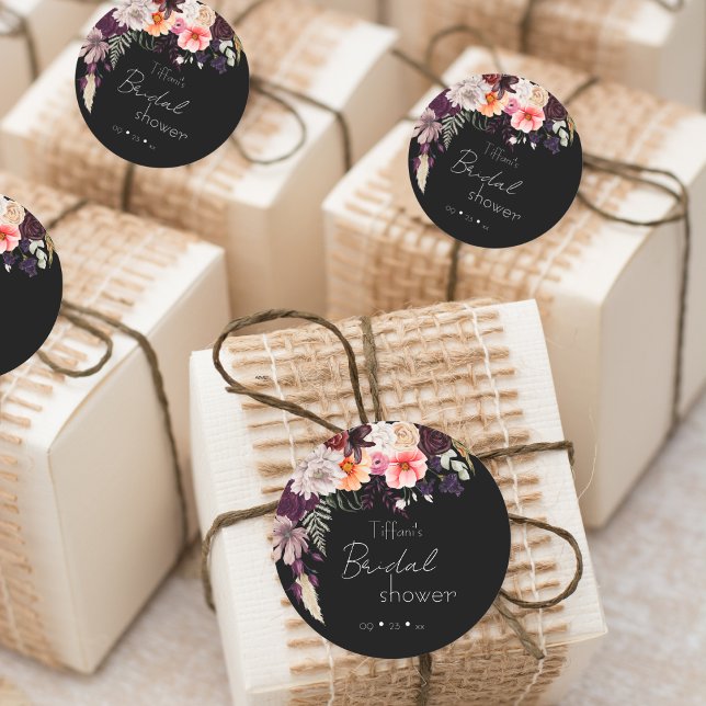 Modern Moody Flowers & Greenery Bridal Shower Classic Round Sticker (Creator Uploaded)