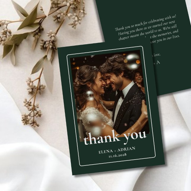 Modern Moody Wedding Thank You Card with Photo (Creator Uploaded)