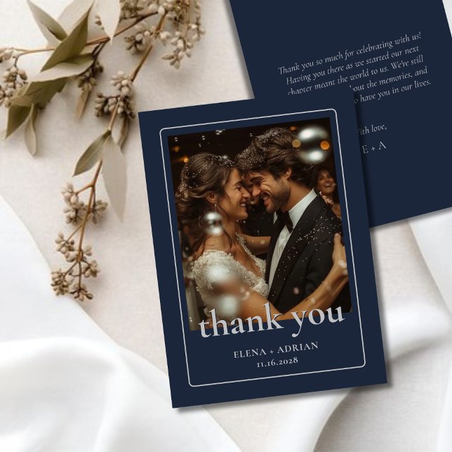 Modern Moody Wedding Thank You Card with Photo (Creator Uploaded)