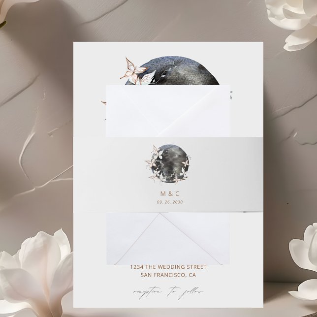 Modern Moon Celestial Botancial Wedding Details Invitation Belly Band (Creator Uploaded)
