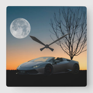 Modern Moon Night Wall Clock   Luxury Car