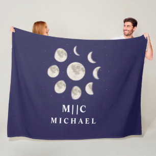 Modern moon phases personalised  fleece blanket