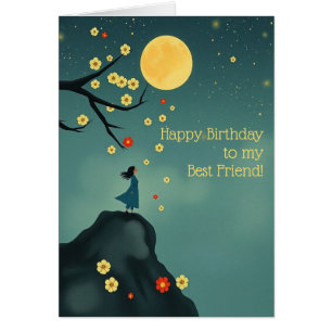 Modern Moonlit Hill Birthday Card for Best Friend