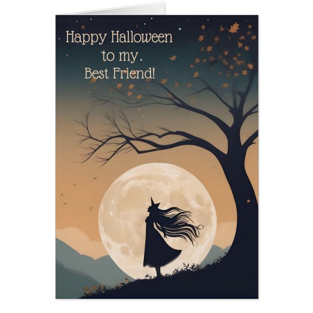 Modern Moonlit Witch Halloween Card Best Friend (Front)