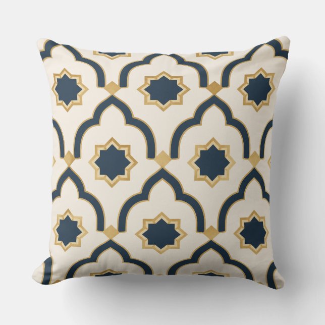 Modern Moroccan Navy Gold Geometric Pillow (Front)