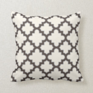 Modern Moroccan Quatrefoil in Cream Brown Grey Cushion