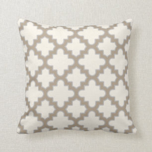 Modern Moroccan Quatrefoil in Cream Tan Grey Cushion