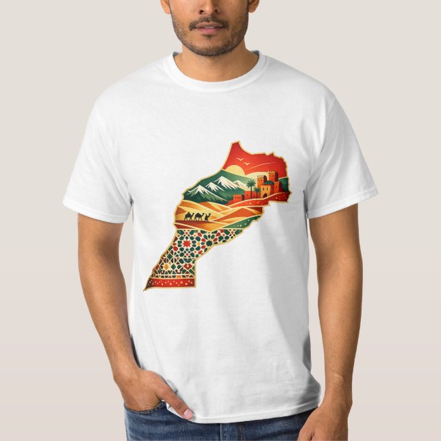 Modern Morocco Map T-Shirt Design – Mor (Front)