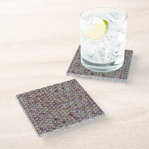 Modern mosaic abstract geometric pattern 1290 glass coaster