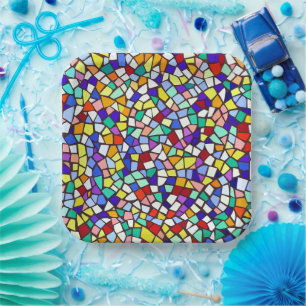 Modern Mosaic Colourful Tiles Pattern Paper Plate