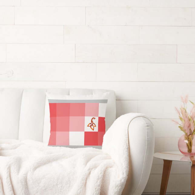 Modern Mosaic: Crimson & Blush Geometric Polyester Cushion (Couch)