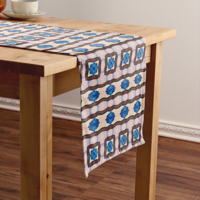 Modern mosaic geometric abstract pattern 1298 short table runner (In Situ)