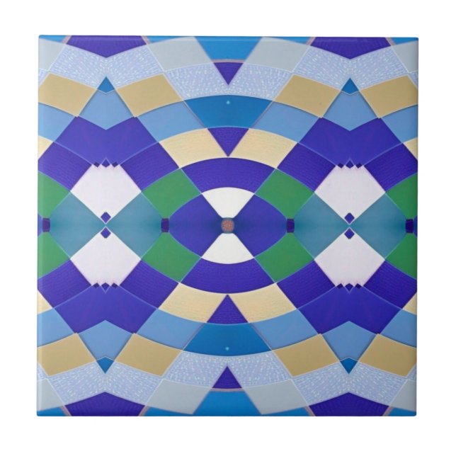 Modern mosaic geometric blue green eye white ceramic tile (Front)