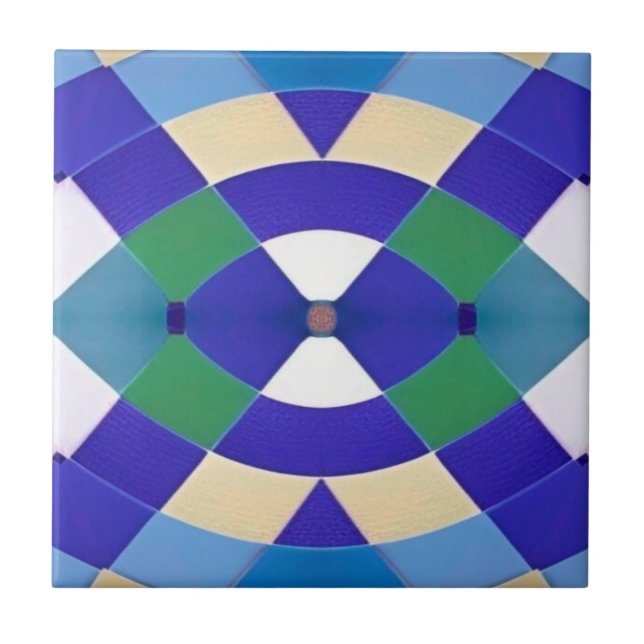 Modern mosaic geometric blue green eye white ceramic tile (Front)