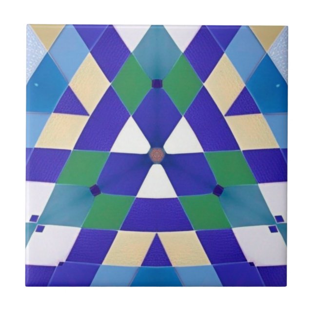 Modern mosaic geometric blue green white ceramic tile (Front)
