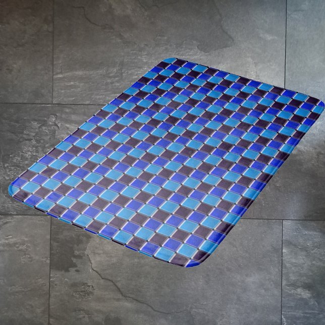 Modern mosaic in black, royal blue and light blue  bath mat (Creator Uploaded)