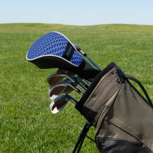 Modern mosaic in black, royal blue, custom golf head cover