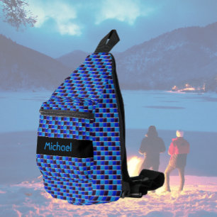 Modern mosaic in black, royal blue, custom sling bag