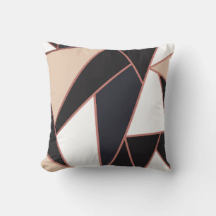 Modern Mosaic in Rose Gold, Cream, Black Cushion