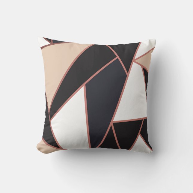 Modern Mosaic in Rose Gold, Cream, Black Cushion (Front)