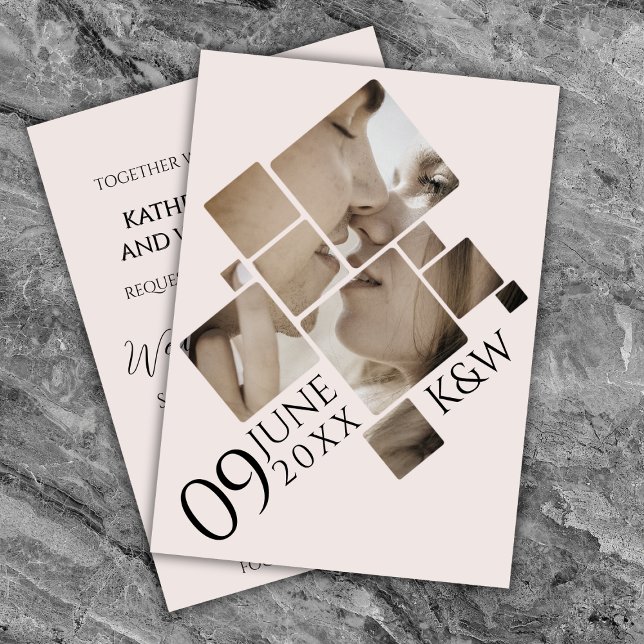 Modern Mosaic with monogram wedding Invitation (Modern Wedding Invitation)