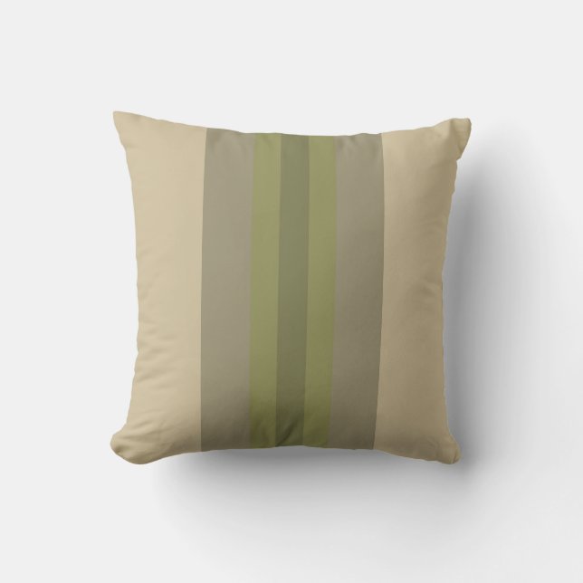 Modern Moss Green Beige Striped Throw Pillow (Front)