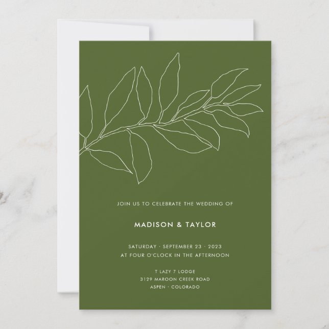 Modern Moss Green Botanical Floral Wedding Invitation (Front)