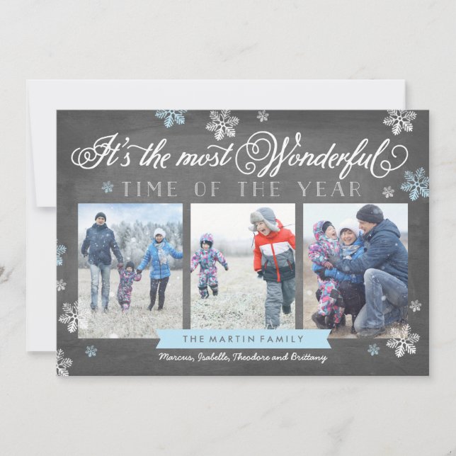 Modern Most Wonderful Time Holiday Chalkboard Card (Front)