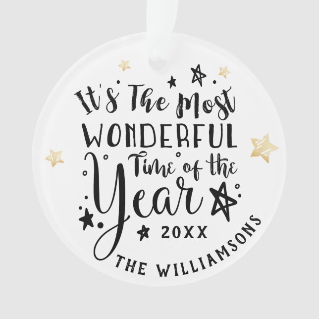 Modern Most Wonderful Time of The year photo Ornament (Front)