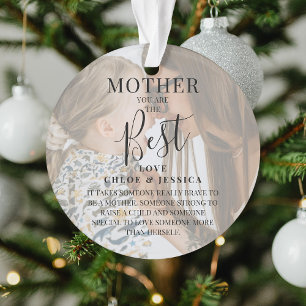 Modern 'MOTHER' 2 Photo Names & Quote Christmas Ornament