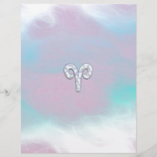 Modern Mother of Pearl Style Aries Zodiac Symbol
