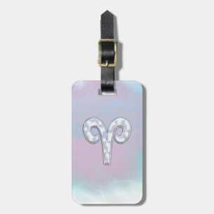 Modern Mother of Pearl Style Aries Zodiac Symbol Luggage Tag