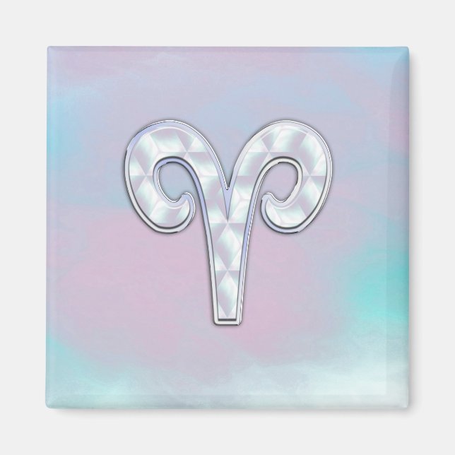 Modern Mother of Pearl Style Aries Zodiac Symbol Magnet (Front)