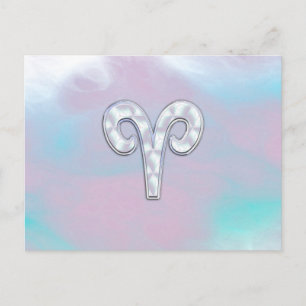 Modern Mother of Pearl Style Aries Zodiac Symbol Postcard