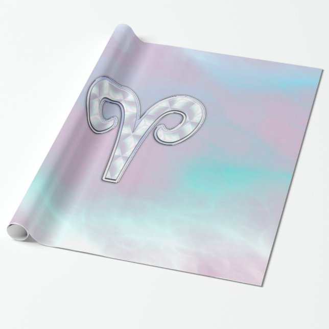 Modern Mother of Pearl Style Aries Zodiac Symbol Wrapping Paper (Unrolled)