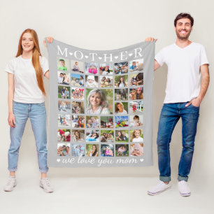 Modern MOTHER Photo Collage Hearts Your Text Fleece Blanket