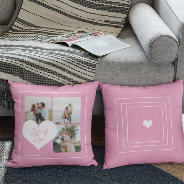 Modern Mothers Day lots of love 3 photo collage Cushion (It is one pillow - FRONT and BACK)