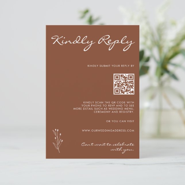 Modern Motif Terracotta RSVP Reply Response Card (Standing Front)