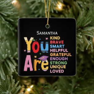 Modern Motivational Positive Affirmations Name Ceramic Ornament
